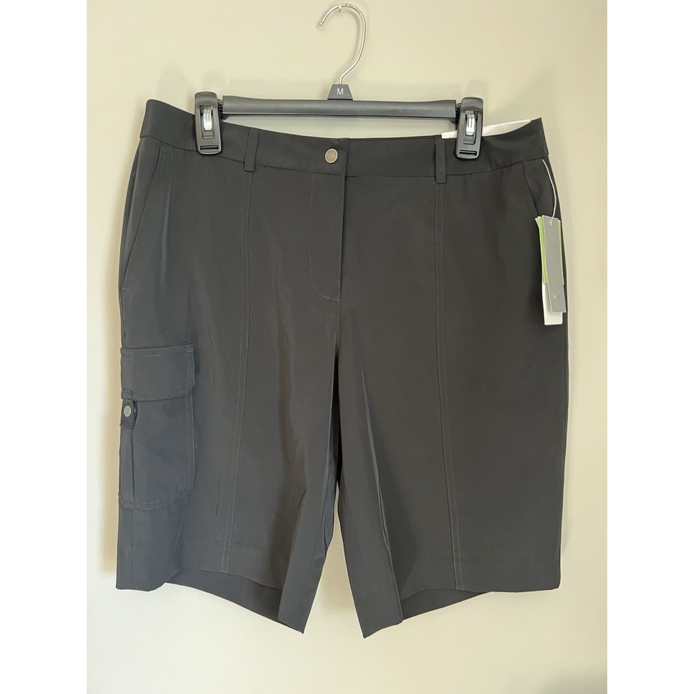 LizGolf Audra Women's Stretch Bermuda Golf Shorts Size 12 Black‎ NWT Water Repel